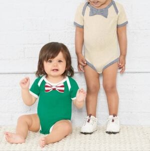 Rabbit Skins Unisex Onesie Green Red Bow-Tie Kids One Piece Multi Size Available
